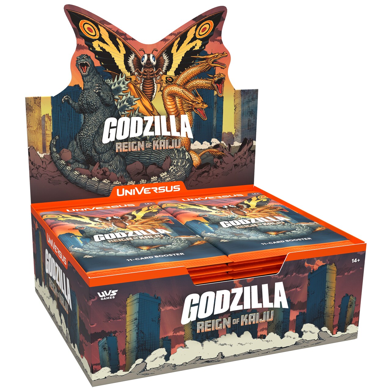 UniVersus: Godzilla: Reign of Kaiju - Booster Display - 24 Packs (11 Cards Each), Kaiju Battle Deck-Building, Collectible Card Game, Randomly Assorted
